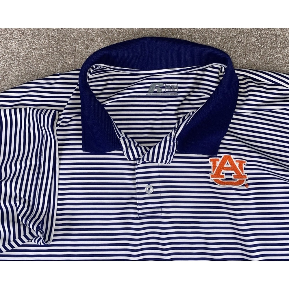 Russell Athletic Performance Polo Auburn Tigers Mens XXL Blue Striped NCAA